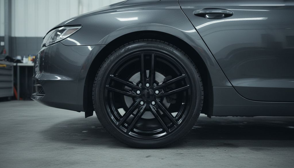 The same alloy wheel and arch fully decontaminated and clean