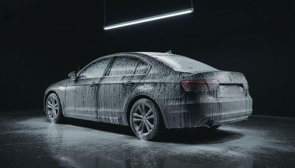 A car under a full blanket of snow foam