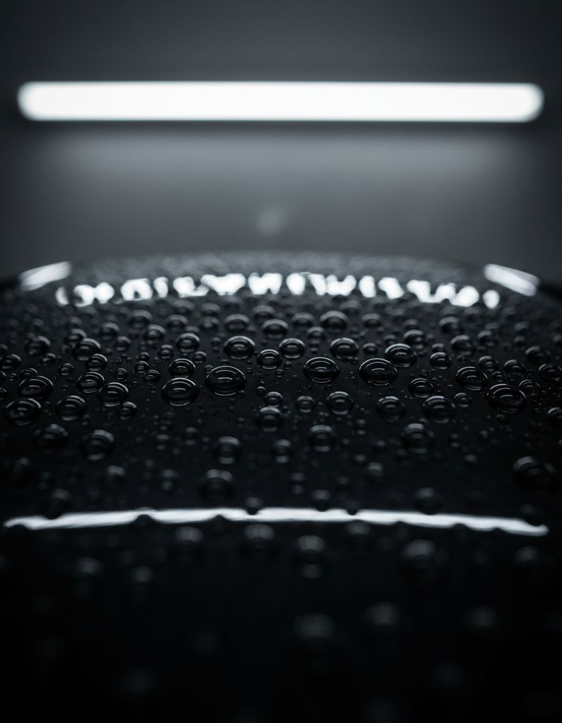 Water beading tightly on freshly coated black paint
